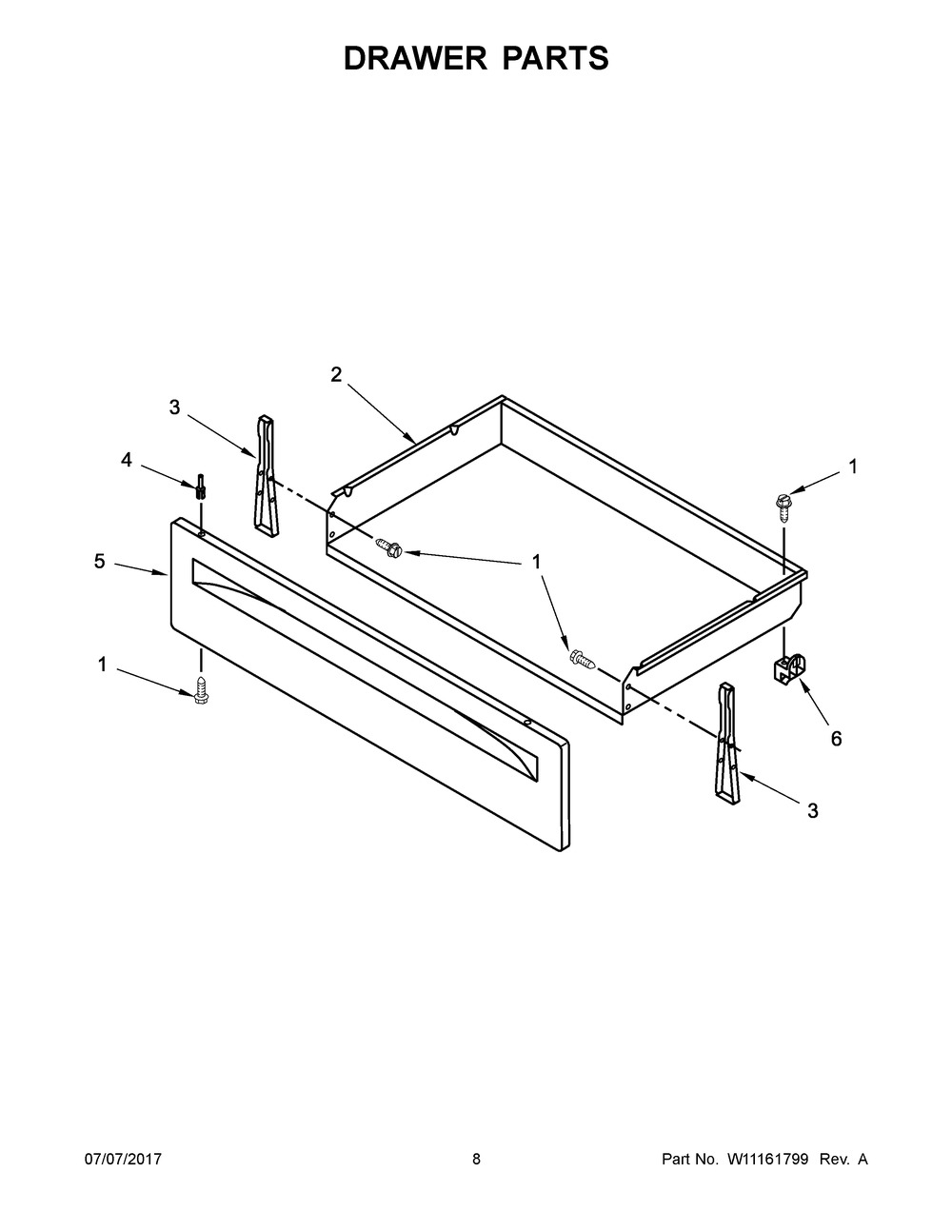 Drawer Parts Diagram and Parts List for IES350XW4  Whirlpool Range