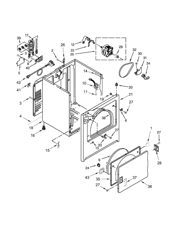 Cabinet Parts Diagram and Parts List for 110C60222511  Kenmore Dryer