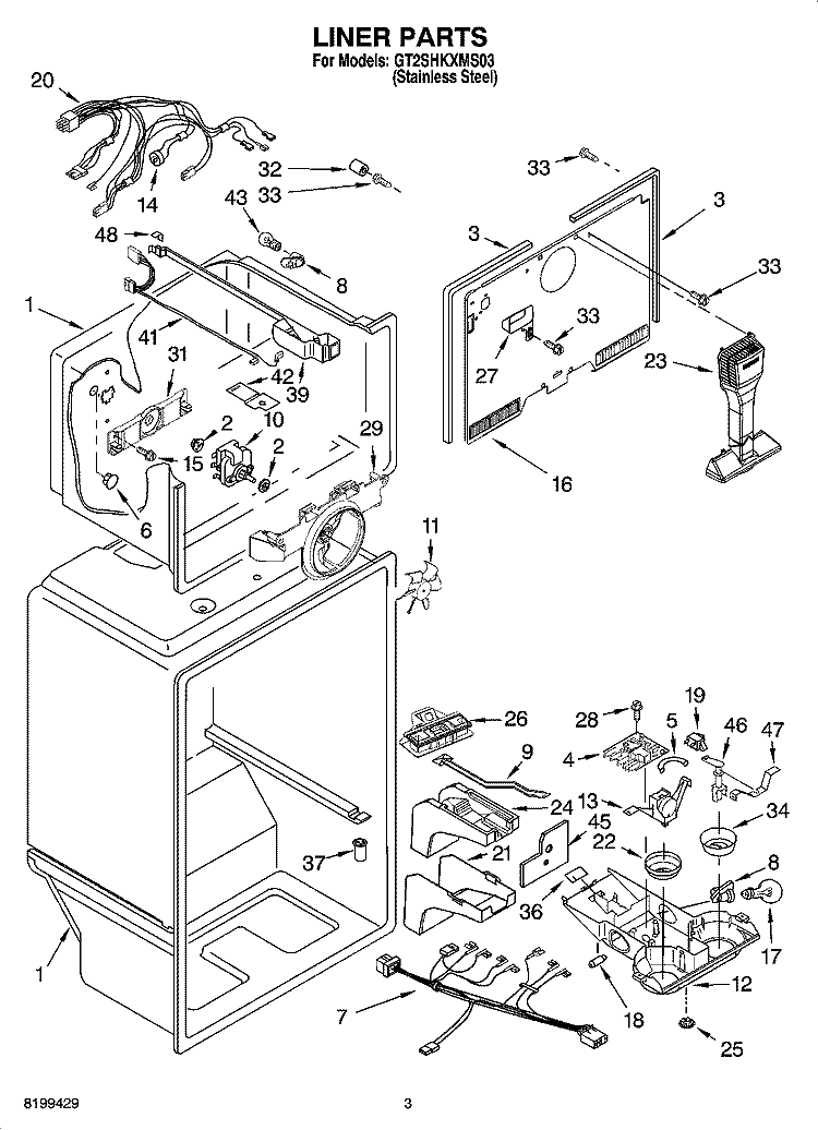 LINER PARTS Diagram and Parts List for GT2SHKXMS03  Whirlpool Refrigerator