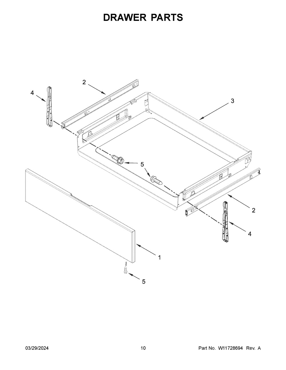 Drawer Parts Diagram and Parts List for WSIS5030RV0  Whirlpool Range