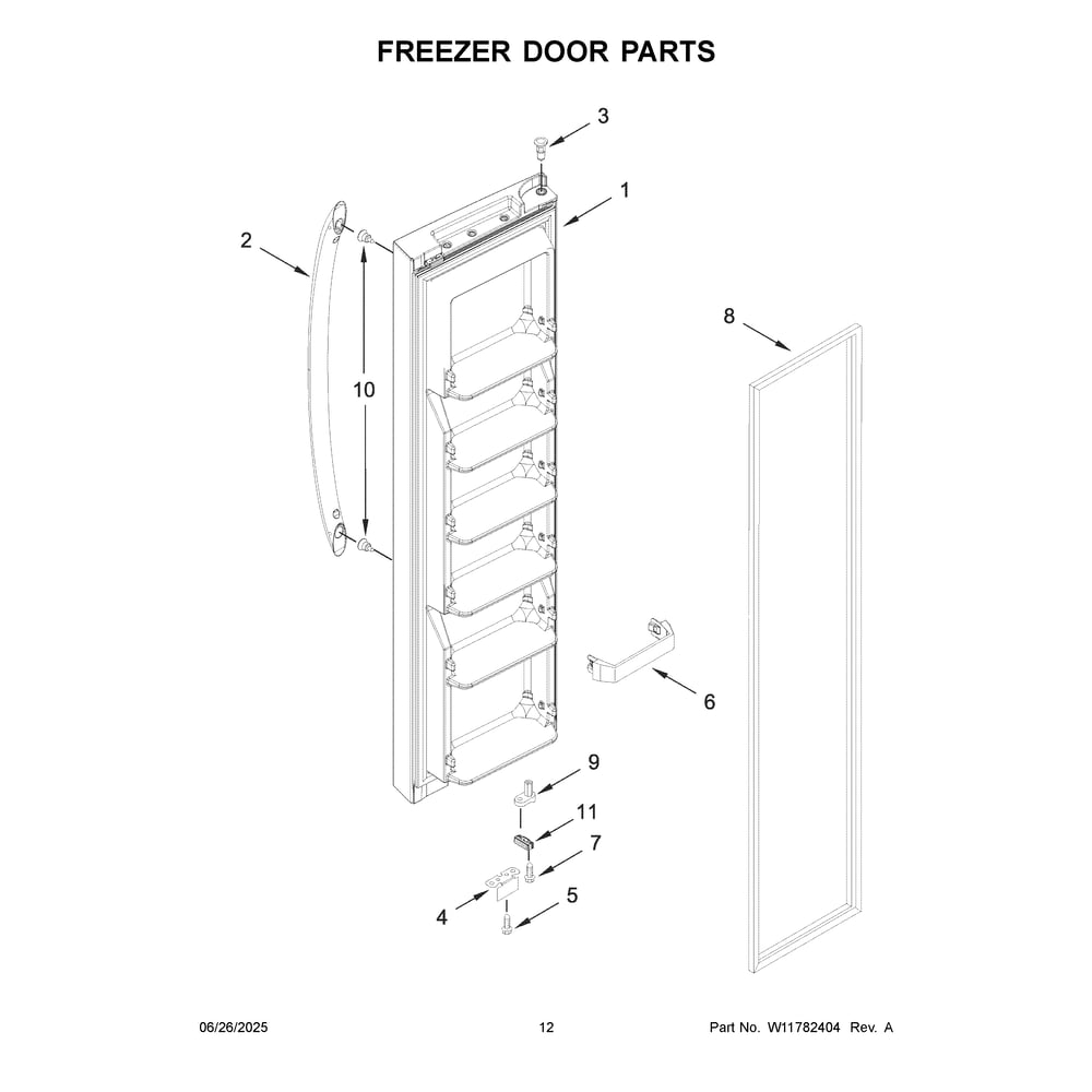 Freezer Door Parts Diagram and Parts List for WRS315SNHB09  Whirlpool Refrigerator