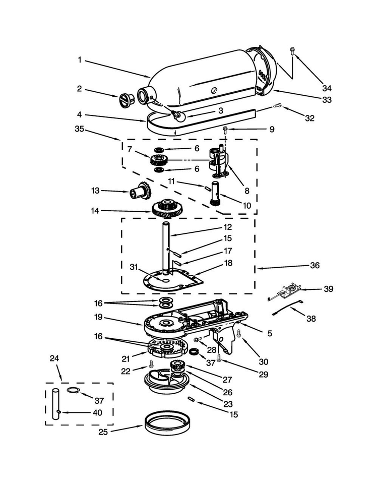 Case, Gearing And Planetary Unit Parts Diagram and Parts List for 5KSM150PSSCA4  KitchenAid Mixer