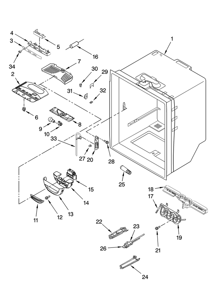 Refrigerator Liner Parts Diagram and Parts List for GX5FHTXTS11  Whirlpool Refrigerator
