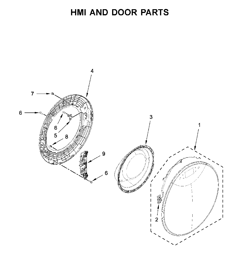 Hmi and door parts Diagram and Parts List for 7MWFC9822HW0  Whirlpool Washer Dryer Combo