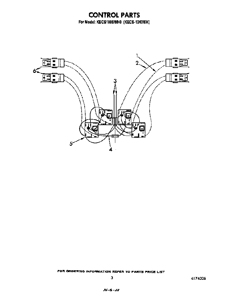 Section 1 Diagram and Parts List for KECS-1040WH  KitchenAid Cooktop