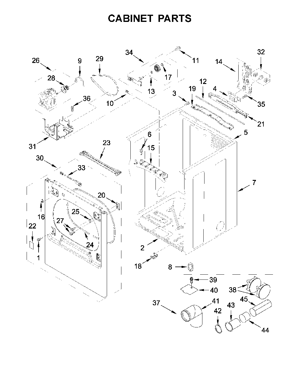 Cabinet parts Diagram and Parts List for 11069133414  Kenmore Dryer