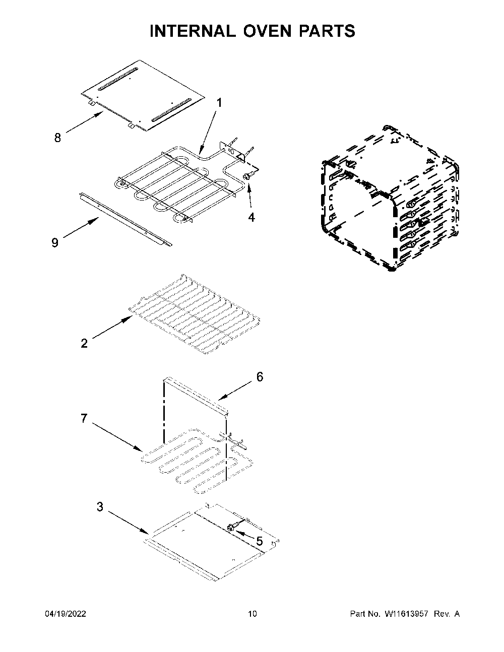 Internal Oven Parts Diagram and Parts List for KODT100ESS20  KitchenAid Wall Oven