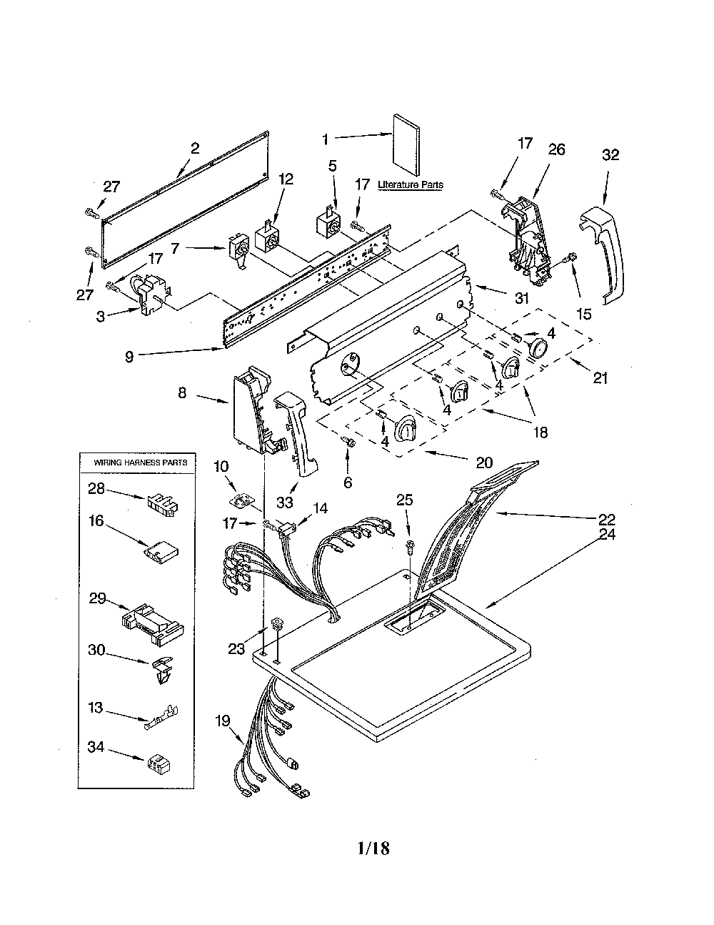 Top & console Diagram and Parts List for 11062842101  Kenmore Dryer