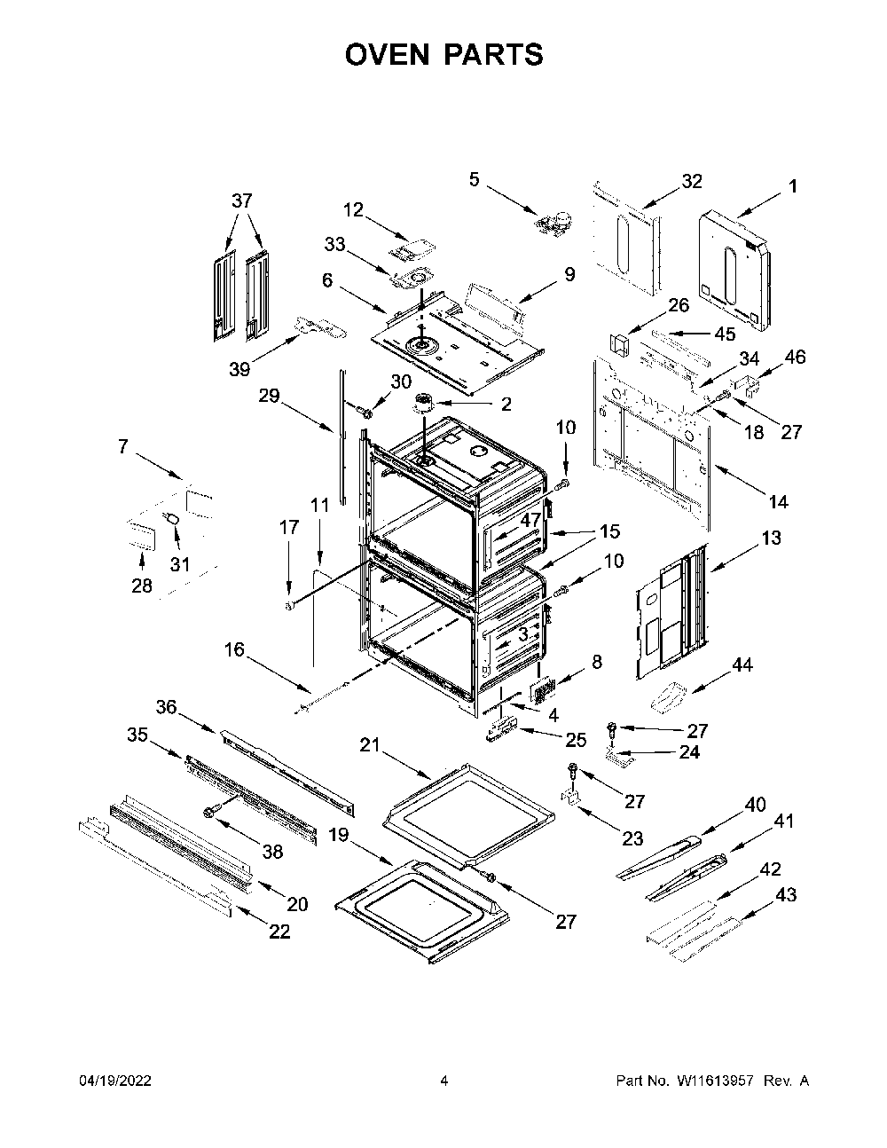 Oven Parts Diagram and Parts List for KODT100ESS20  KitchenAid Wall Oven