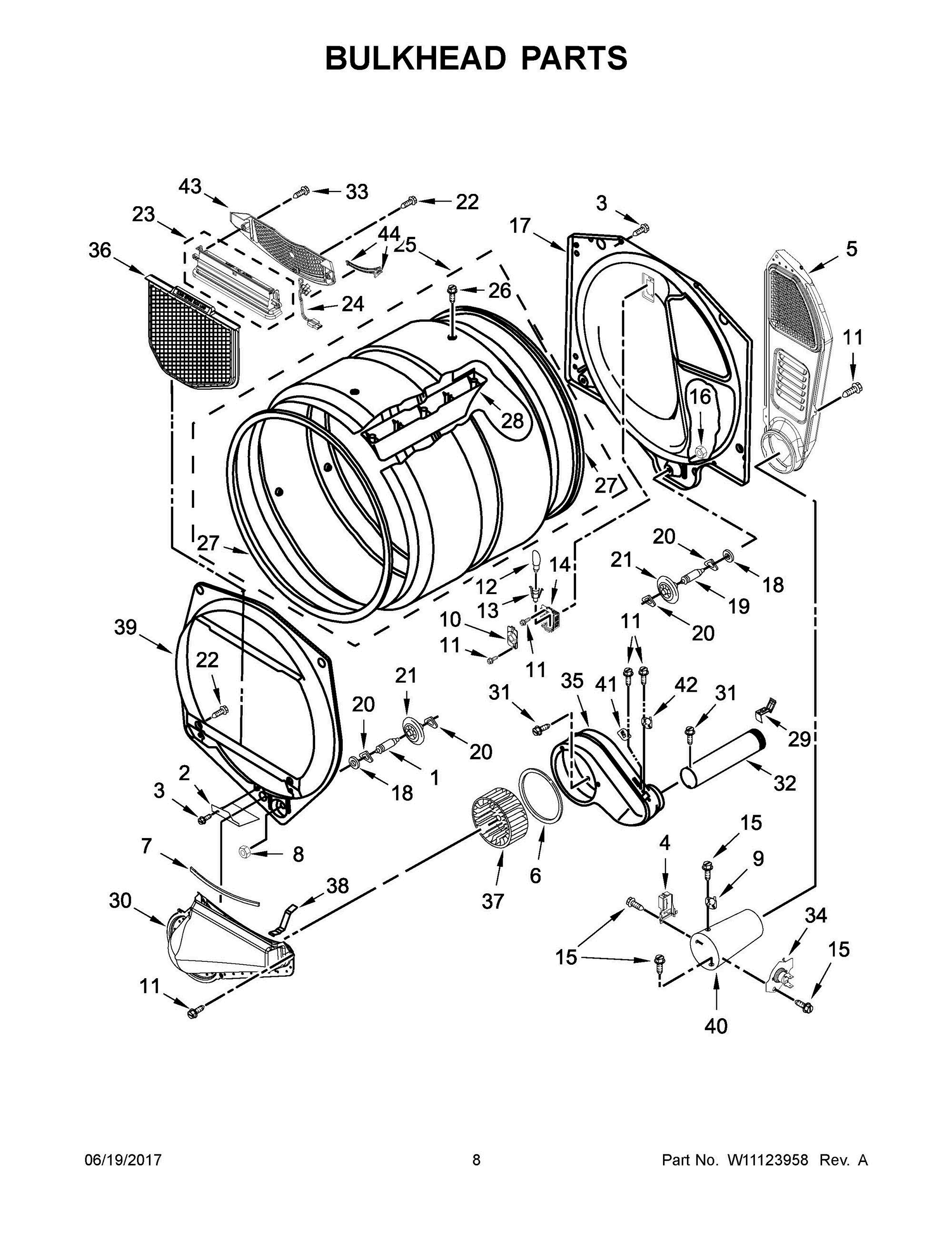 05 - BULKHEAD PARTS Diagram and Parts List for WGD7500GC0  Whirlpool Dryer