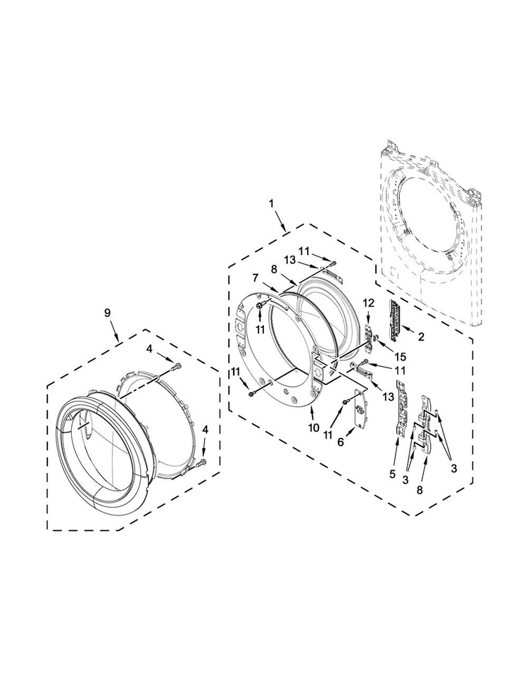 Door Parts Diagram and Parts List for WGD71HEDW0  Whirlpool Dryer