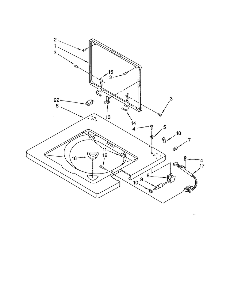 Washer Top And Lid Diagram and Parts List for 110C92962200  Kenmore Washer Dryer Combo