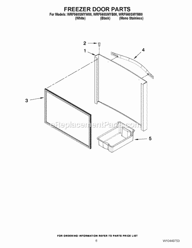 Freezer Door Parts Diagram and Parts List for WRF560SMYB00  Whirlpool Refrigerator