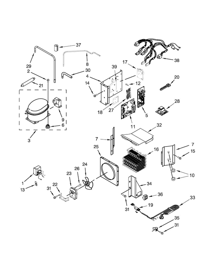 Upper Unit Parts Diagram and Parts List for KBSD608EBS00  KitchenAid Refrigerator