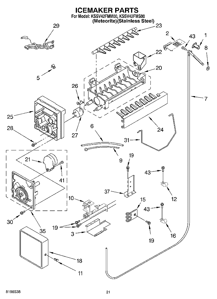 ICEMAKER PARTS Diagram and Parts List for KSSV42FMS00  KitchenAid Refrigerator