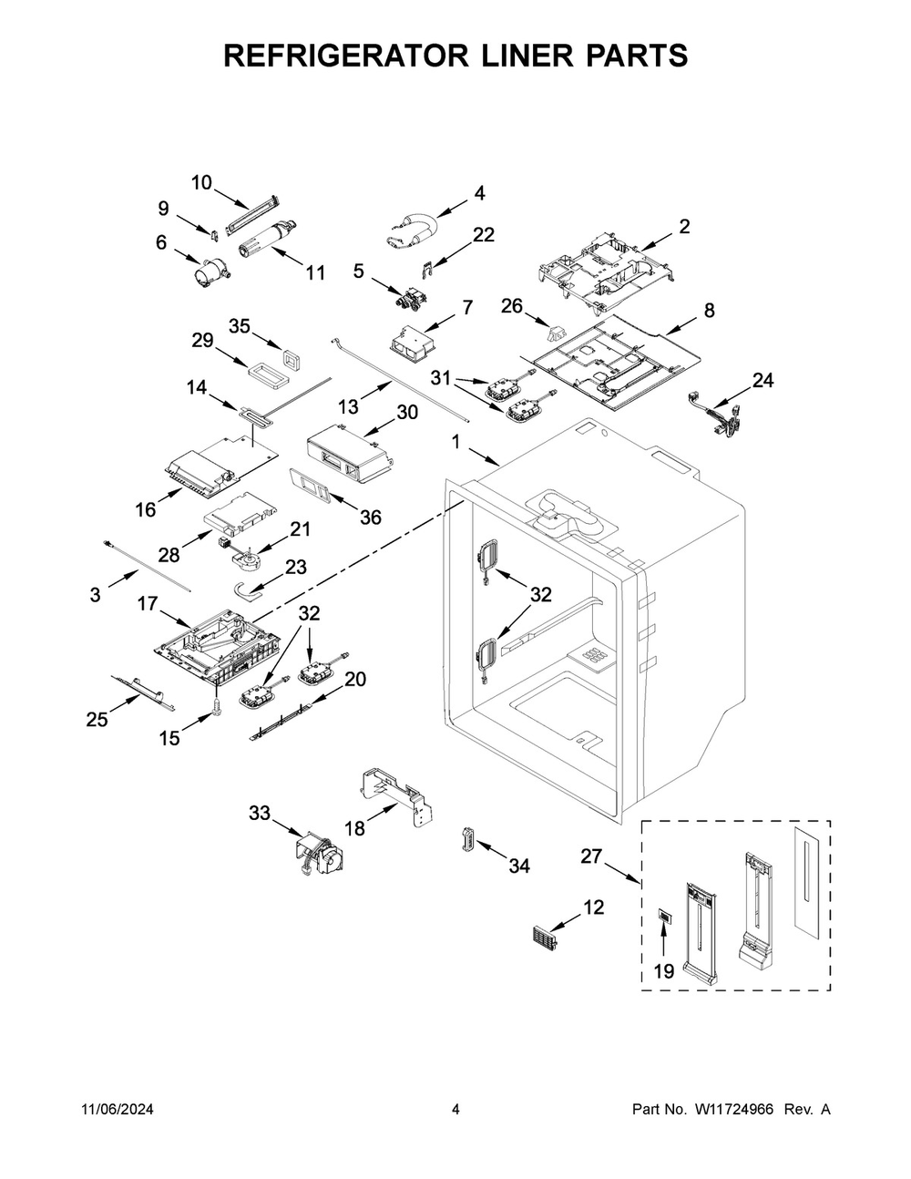 03 - Refrigerator Liner Parts Diagram and Parts List for KRFF577KBS03  Whirlpool Refrigerator