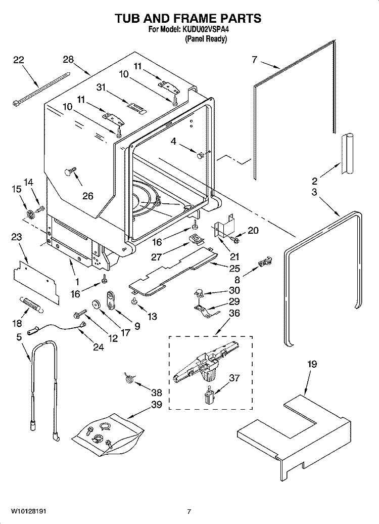 TUB AND FRAME PARTS Diagram and Parts List for KUDU02VSPA4  KitchenAid Dishwasher