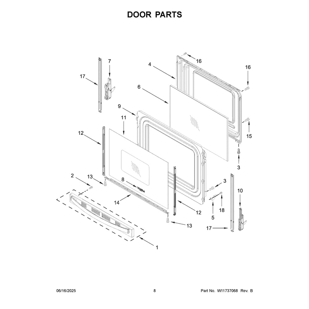 Door Parts Diagram and Parts List for YWFC150M0JW4  Whirlpool Range