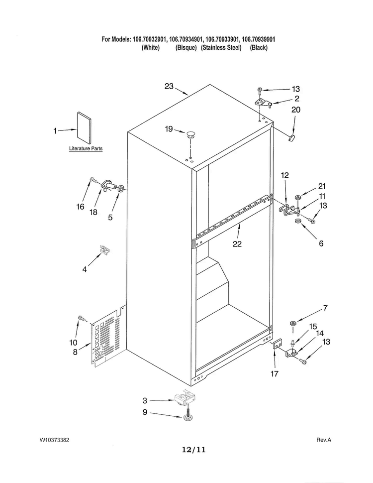 Cabinet Diagram and Parts List for 10670933901  Kenmore Refrigerator