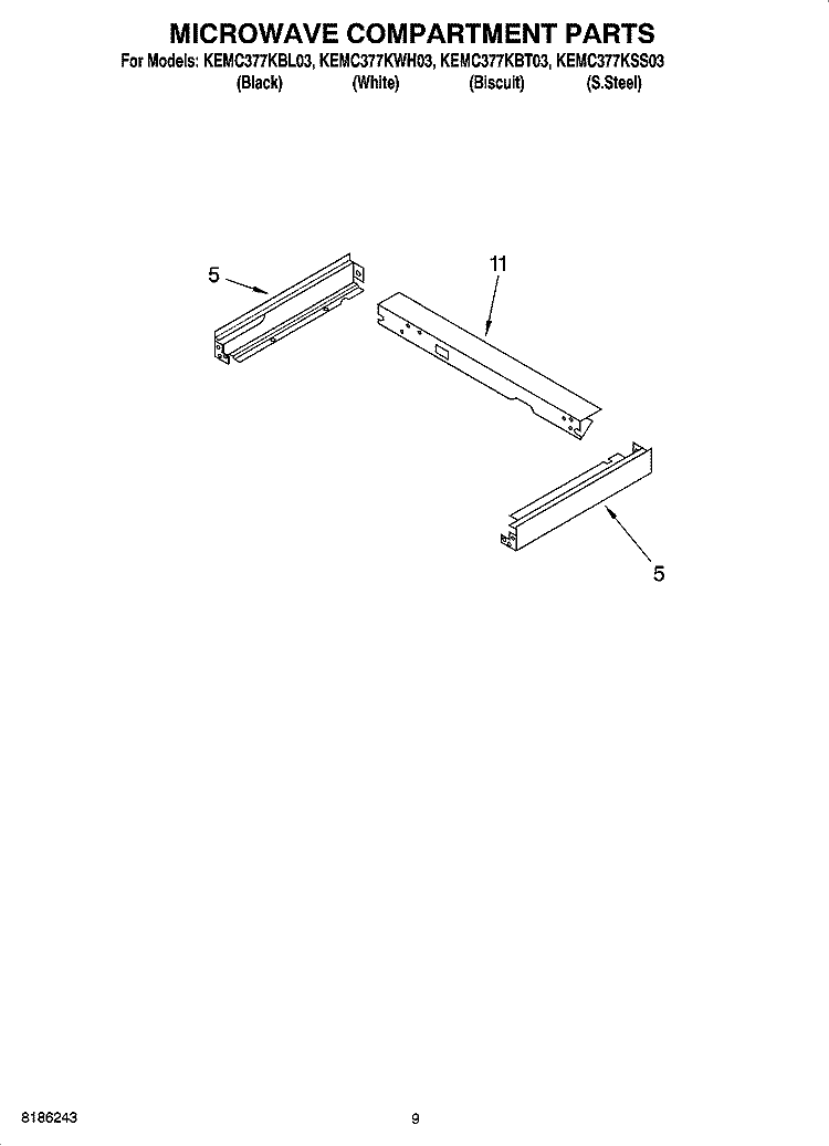 MICROWAVE COMPARTMENT PARTS Diagram and Parts List for KEMC377KBL03  KitchenAid Microwave Oven Combo