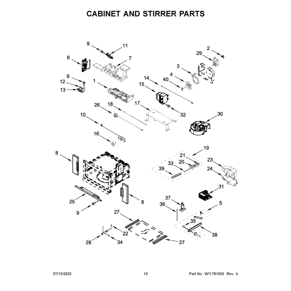 Cabinet And Stirrer Parts Diagram and Parts List for KOEC730SBE00  KitchenAid Microwave