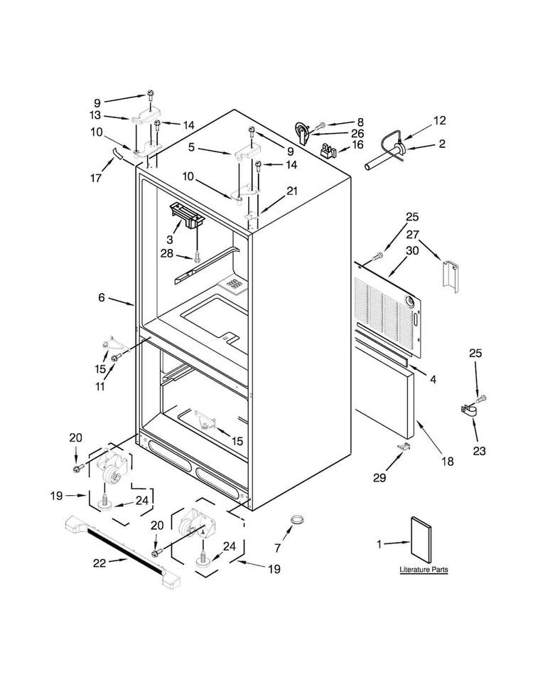 Cabinet Parts Diagram and Parts List for KBFS22ECBL00  KitchenAid Refrigerator
