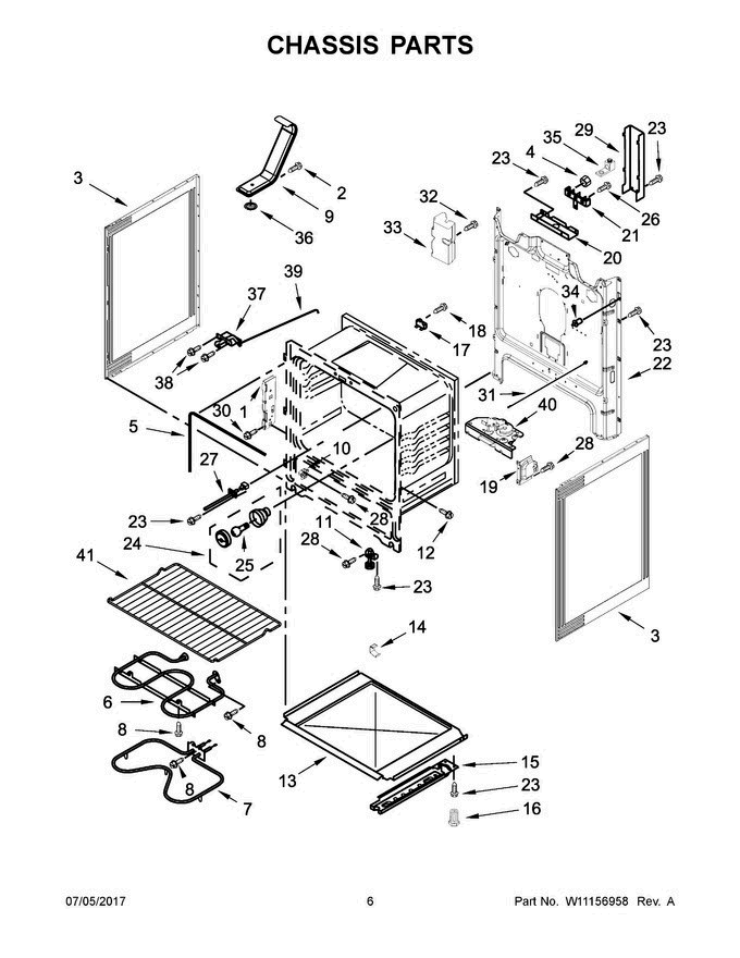 04 - Chassis Parts Diagram and Parts List for WFE525S0HB0  Whirlpool Range