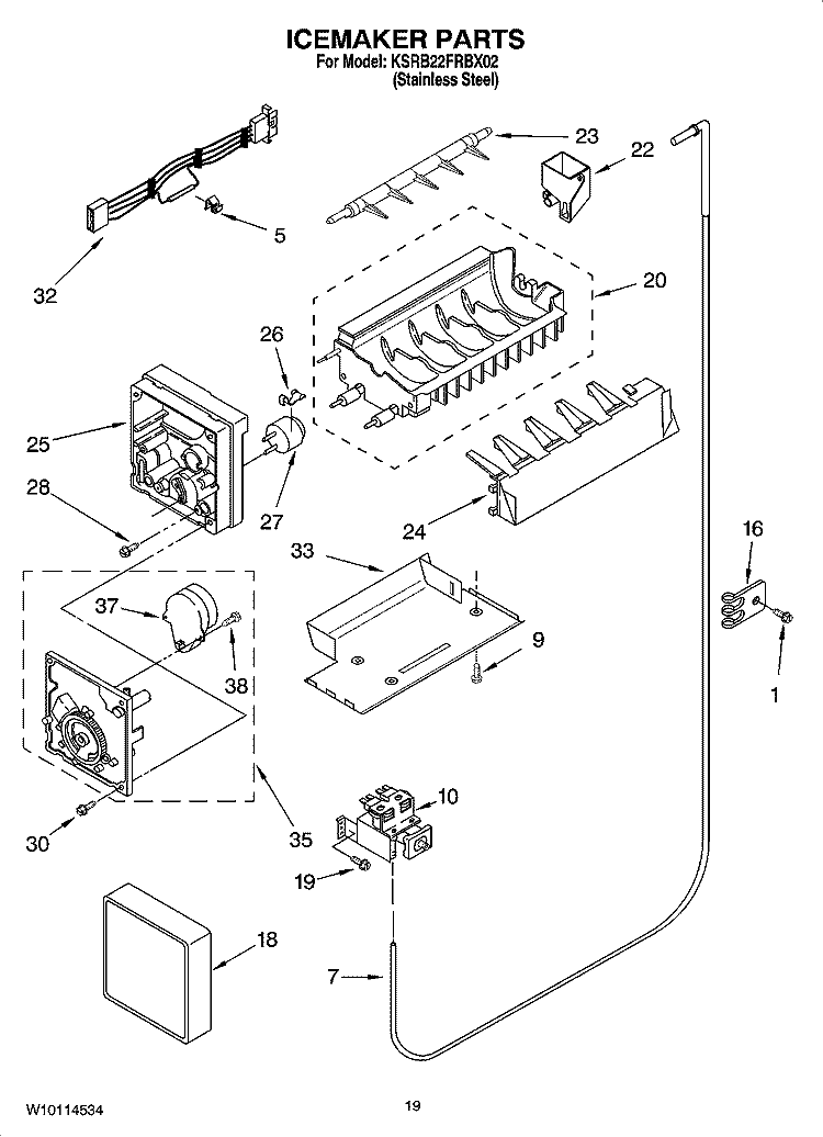 ICEMAKER PARTS Diagram and Parts List for KSRB22FRBX02  KitchenAid Refrigerator