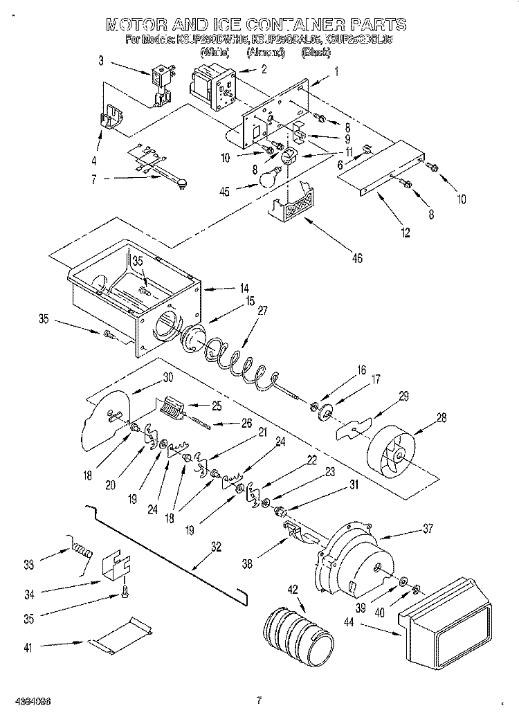 MOTOR AND ICE CONTAINER Diagram and Parts List for KSUP25QDAL05  KitchenAid Refrigerator