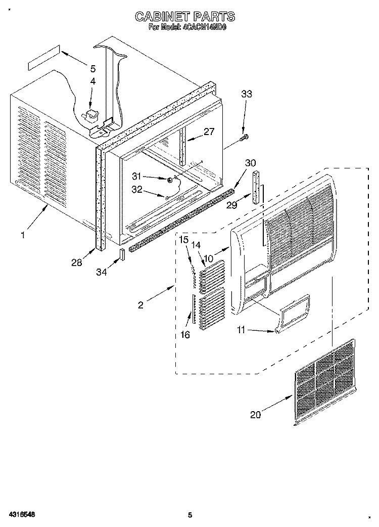 CABINET Diagram and Parts List for 4CACM14ND0  Whirlpool Air Conditioner