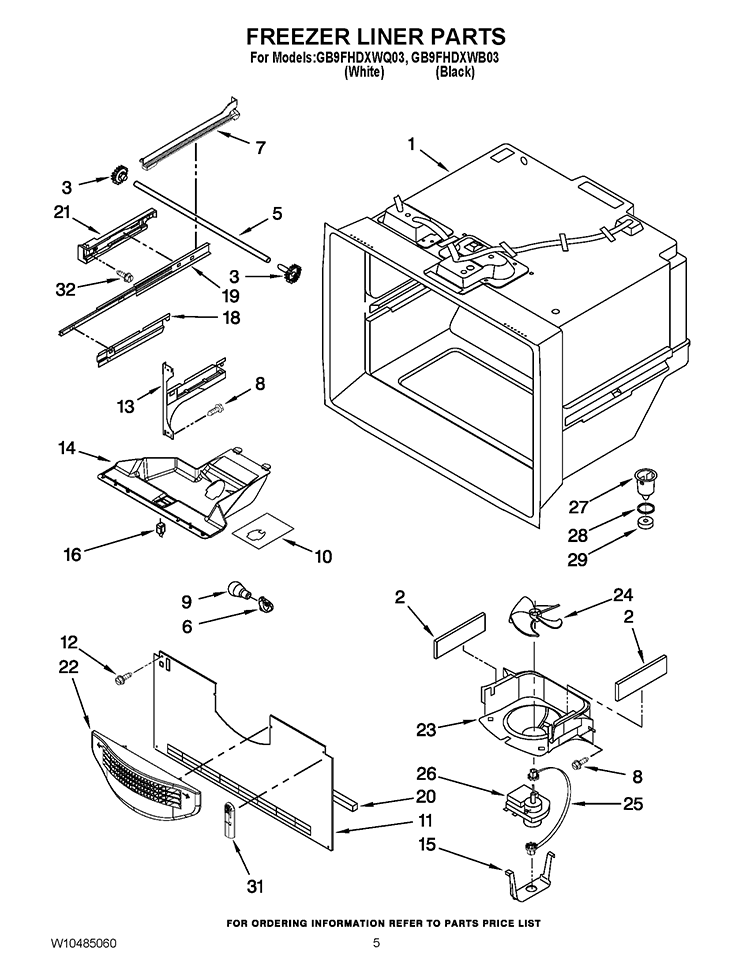 FREEZER LINER PARTS Diagram and Parts List for GB9FHDXWB03  Whirlpool Refrigerator