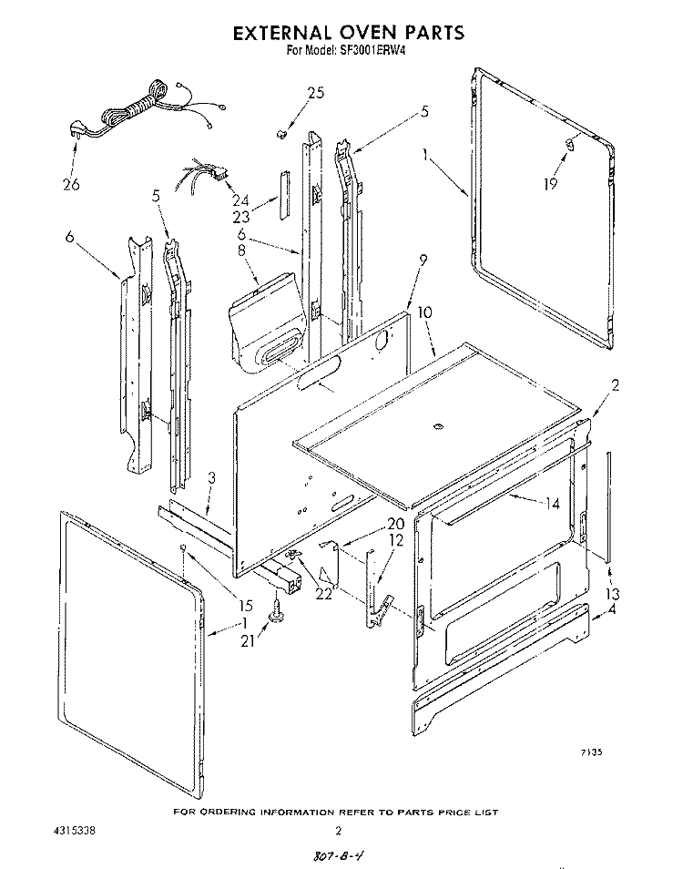 EXTERNAL OVEN Diagram and Parts List for SF3001ERW4  Whirlpool Range