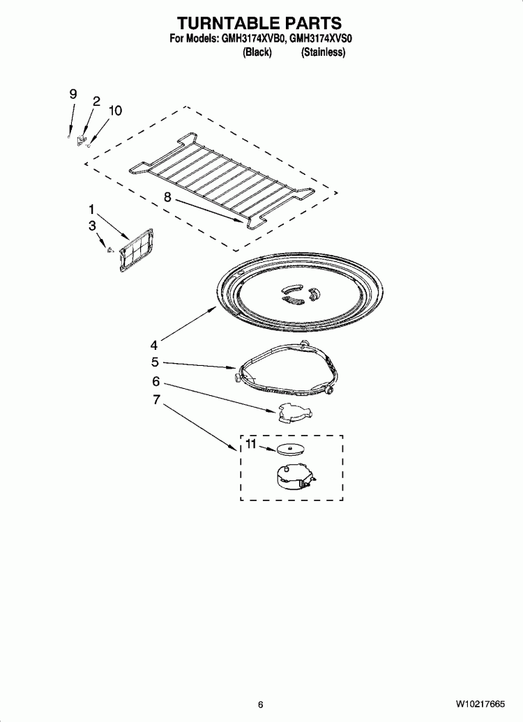 TURNTABLE PARTS Diagram and Parts List for GMH3174XVS0  Whirlpool Microwave