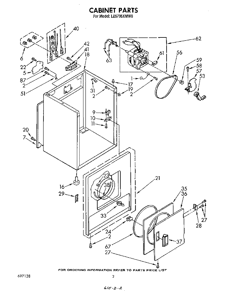 SECTION Diagram and Parts List for LE5795XMW0  Whirlpool Dryer