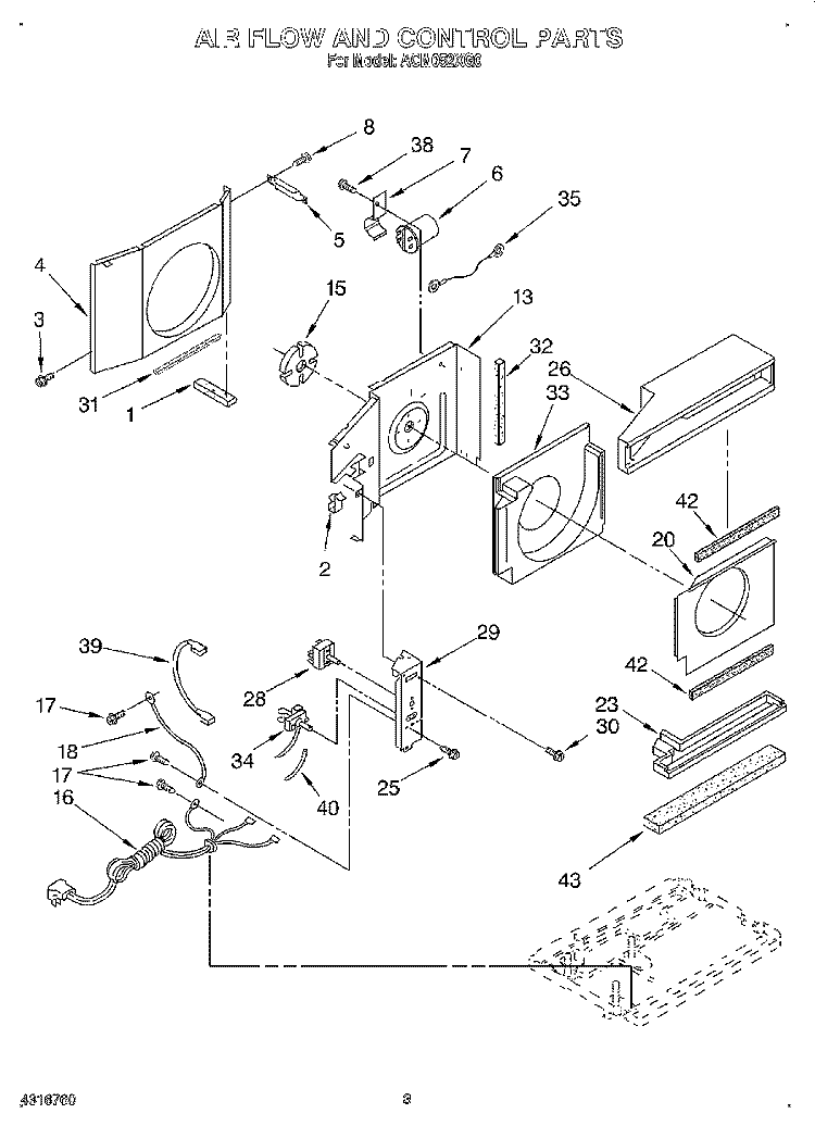 AIRFLOW AND CONTROL Diagram and Parts List for ACM052XG0  Whirlpool Air Conditioner