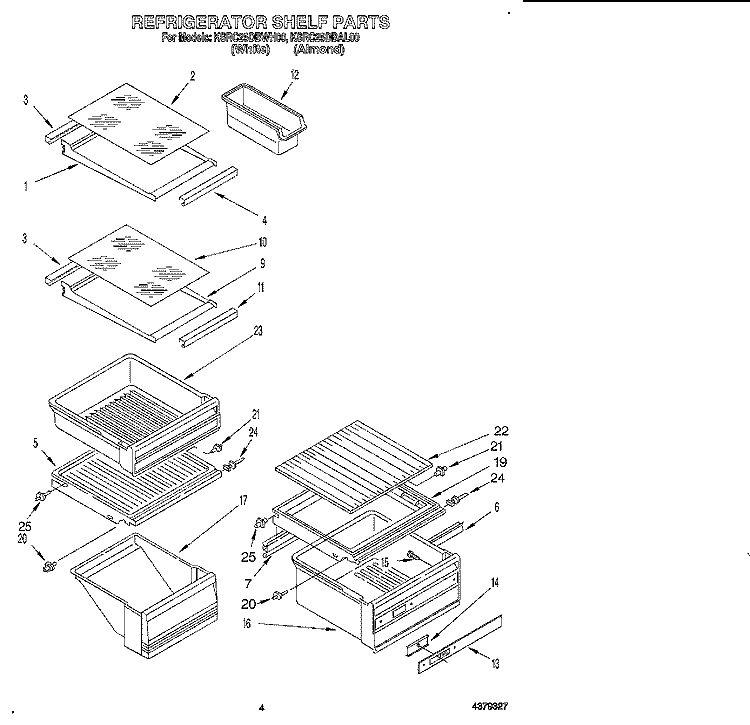 REFRIGERATOR SHELF Diagram and Parts List for KSRC25DBAL00  KitchenAid Refrigerator