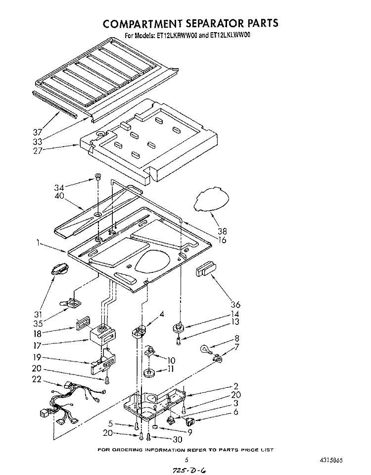 COMPARTMENT SEPARATOR Diagram and Parts List for ET12LKLWN00  Whirlpool Refrigerator