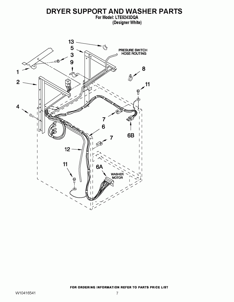 DRYER SUPPORT AND WASHER PARTS Diagram and Parts List for LTE5243DQA  Whirlpool Washer Dryer Combo