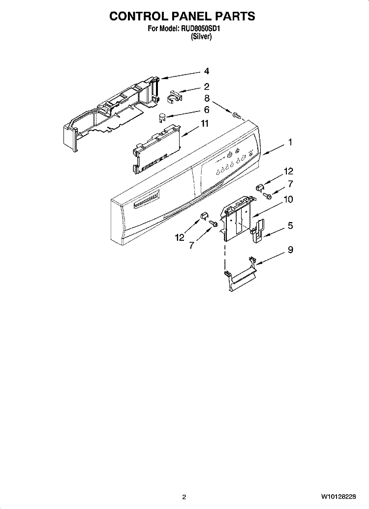 CONTROL PANEL PARTS Diagram and Parts List for RUD8050SD1  Roper Dishwasher
