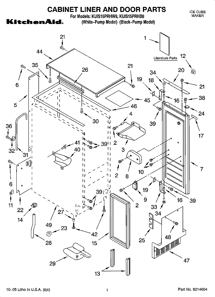 CABINET LINER AND DOOR PARTS Diagram and Parts List for KUIS15PRHW8  KitchenAid Ice Maker