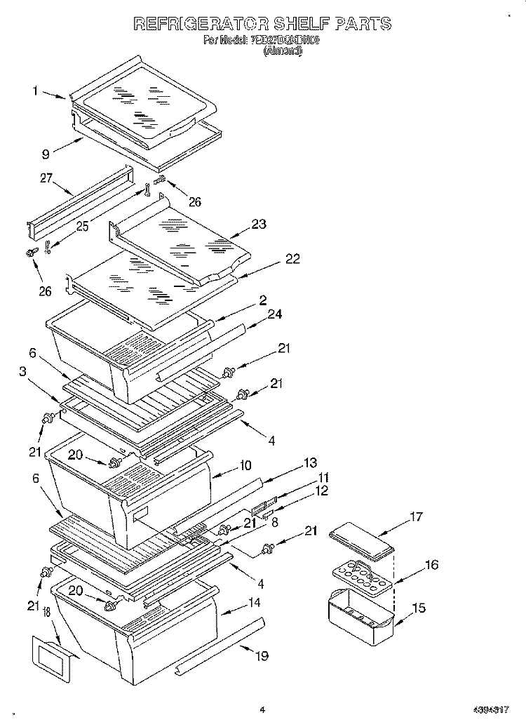 REFRIGERATOR SHELF Diagram and Parts List for 7ED27DQXDN00  Whirlpool Refrigerator