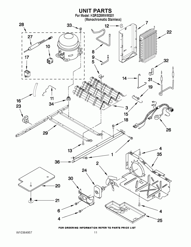 UNIT PARTS Diagram and Parts List for KSRS25MWMS01  KitchenAid Refrigerator