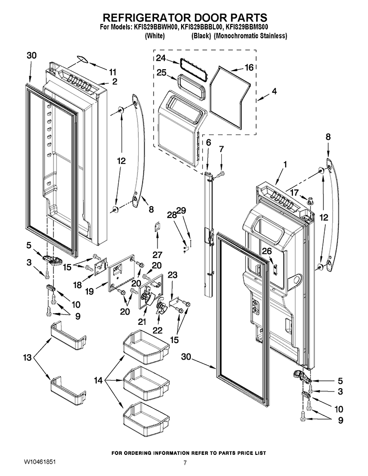 REFRIGERATOR DOOR PARTS Diagram and Parts List for KFIS29BBBL00  KitchenAid Refrigerator