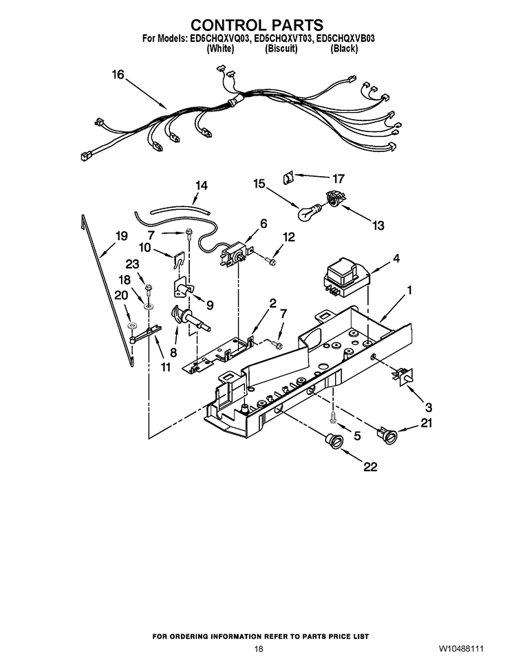 CONTROL PARTS Diagram and Parts List for ED5CHQXVB03  Whirlpool Refrigerator