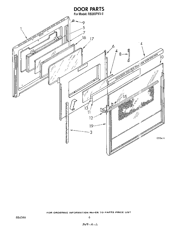 DOOR Diagram and Parts List for RB265PXV0  Whirlpool Wall Oven