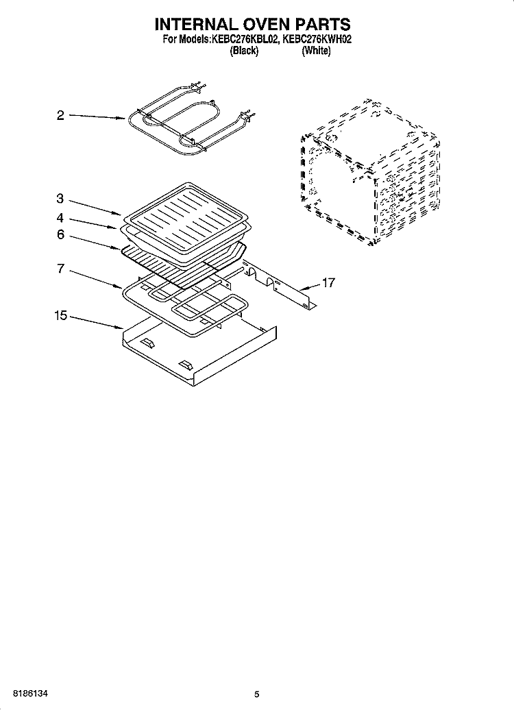 INTERNAL OVEN PARTS Diagram and Parts List for KEBC276KBL02  KitchenAid Wall Oven