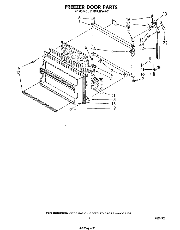 FREEZER DOOR Diagram and Parts List for ET18MKXPWR2  Whirlpool Refrigerator