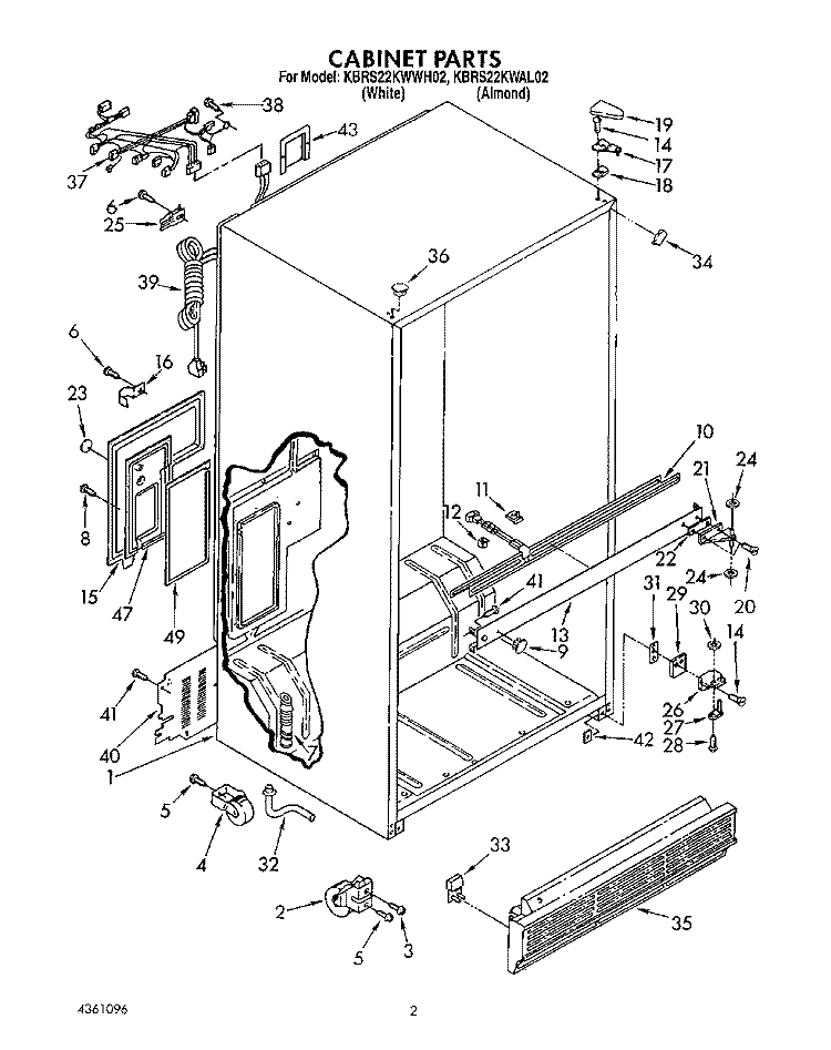 CABINET Diagram and Parts List for KBRS22KWWH02  KitchenAid Refrigerator