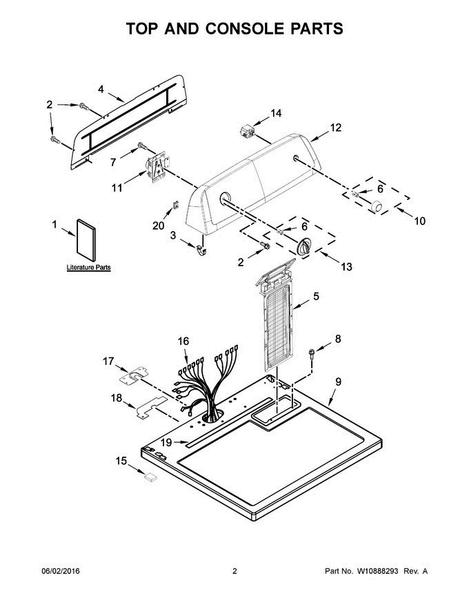 02 - Top And Console Parts Diagram and Parts List for RED4516FW0  Roper Dryer