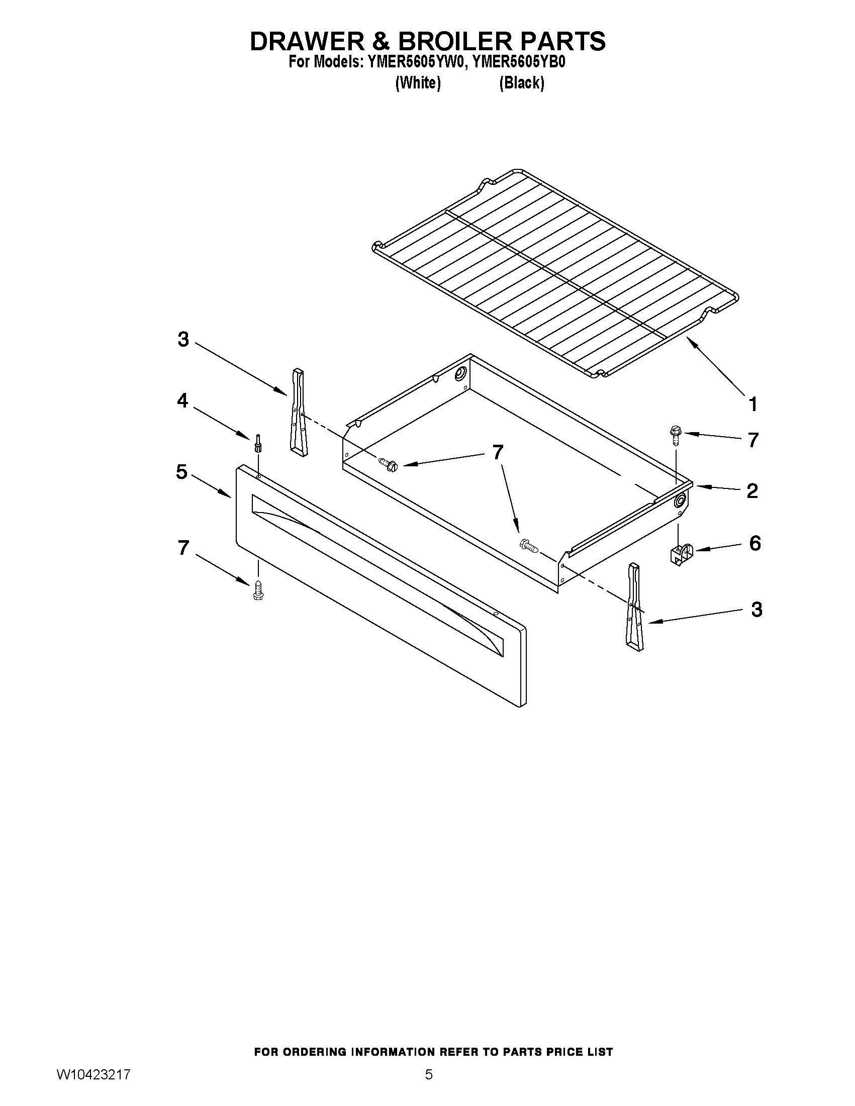 04 - DRAWER & BROILER PARTS Diagram and Parts List for YMER5605YB0  Whirlpool Range